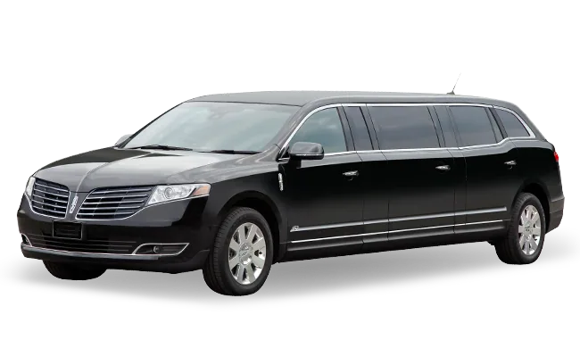White stretch limousine, seats up to 8 passengers